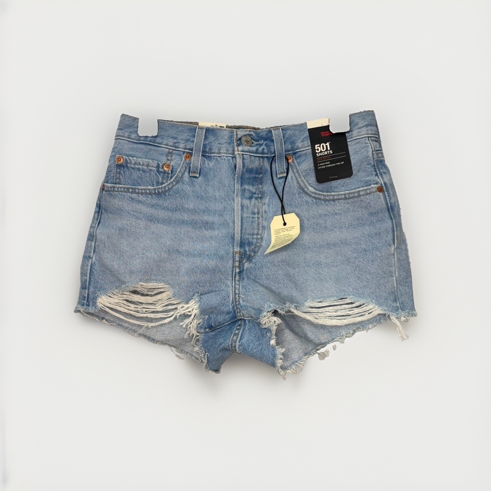 Levi’s 501 Original Fit High-Rise Cut-Off Distressed Shorts Light Wash Sz 27 NWT