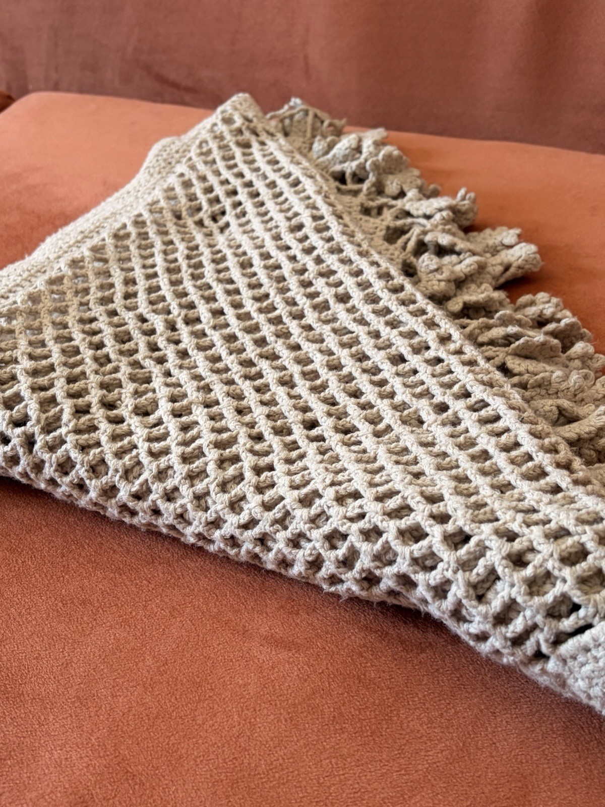 Handmade crochet Shawl Pre Owned Excellent – Color Beige – winter wrap – Long