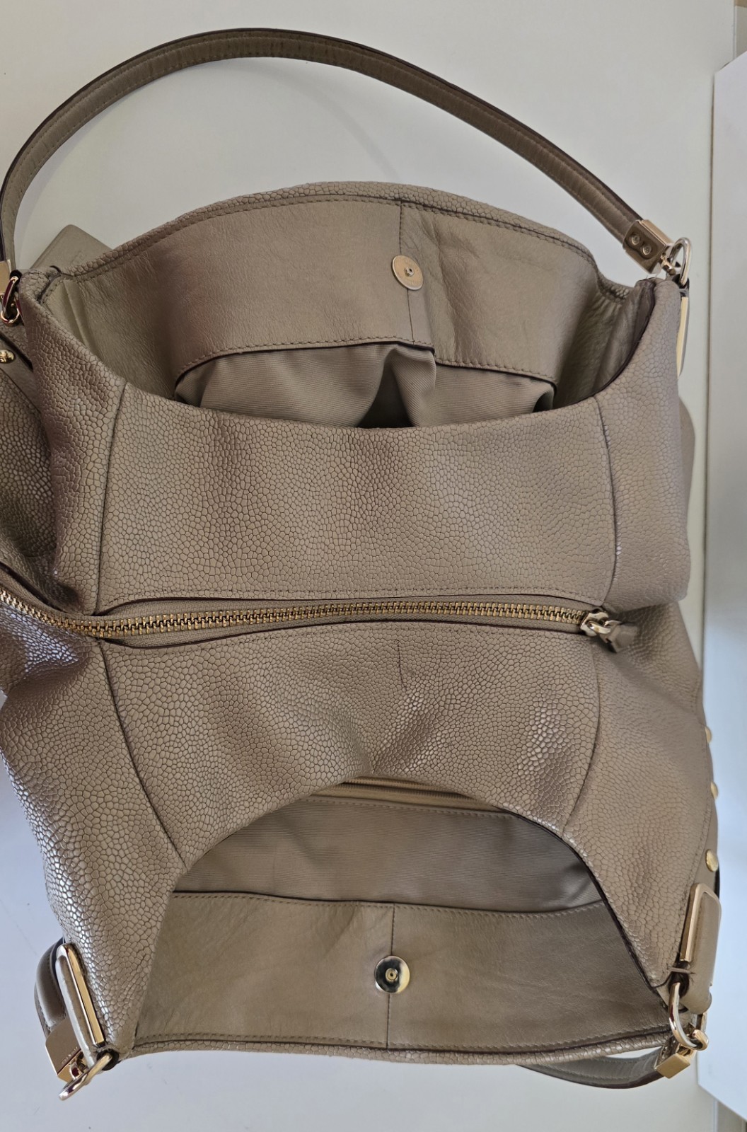 Coach Phoebe Champagne Metallic Pebbled Leather Hobo Shoulder Bag Studded