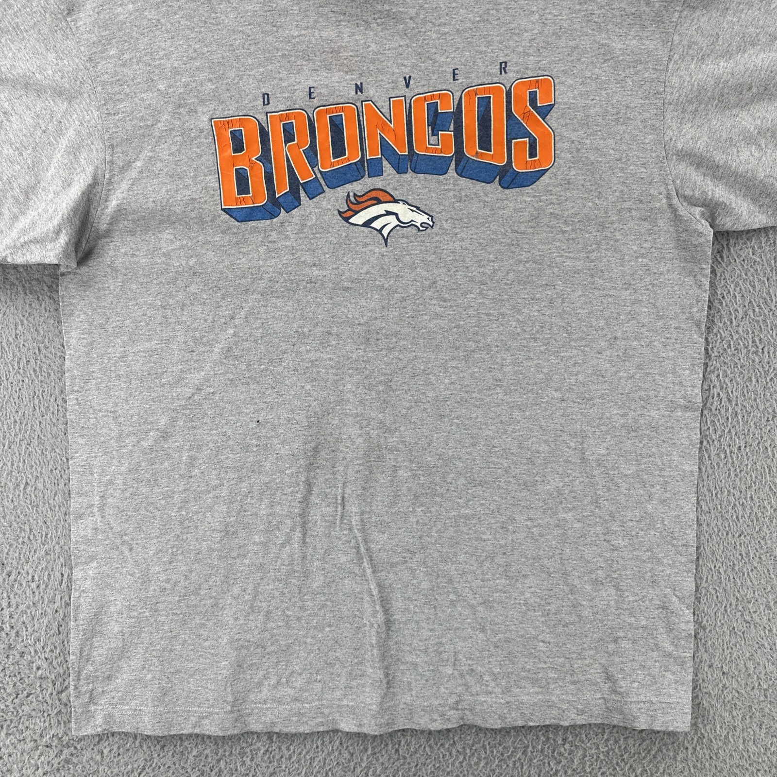Reebok Adult Size Large Gray Ringer T Shirt NFL Denver Broncos Football Y2K Tee