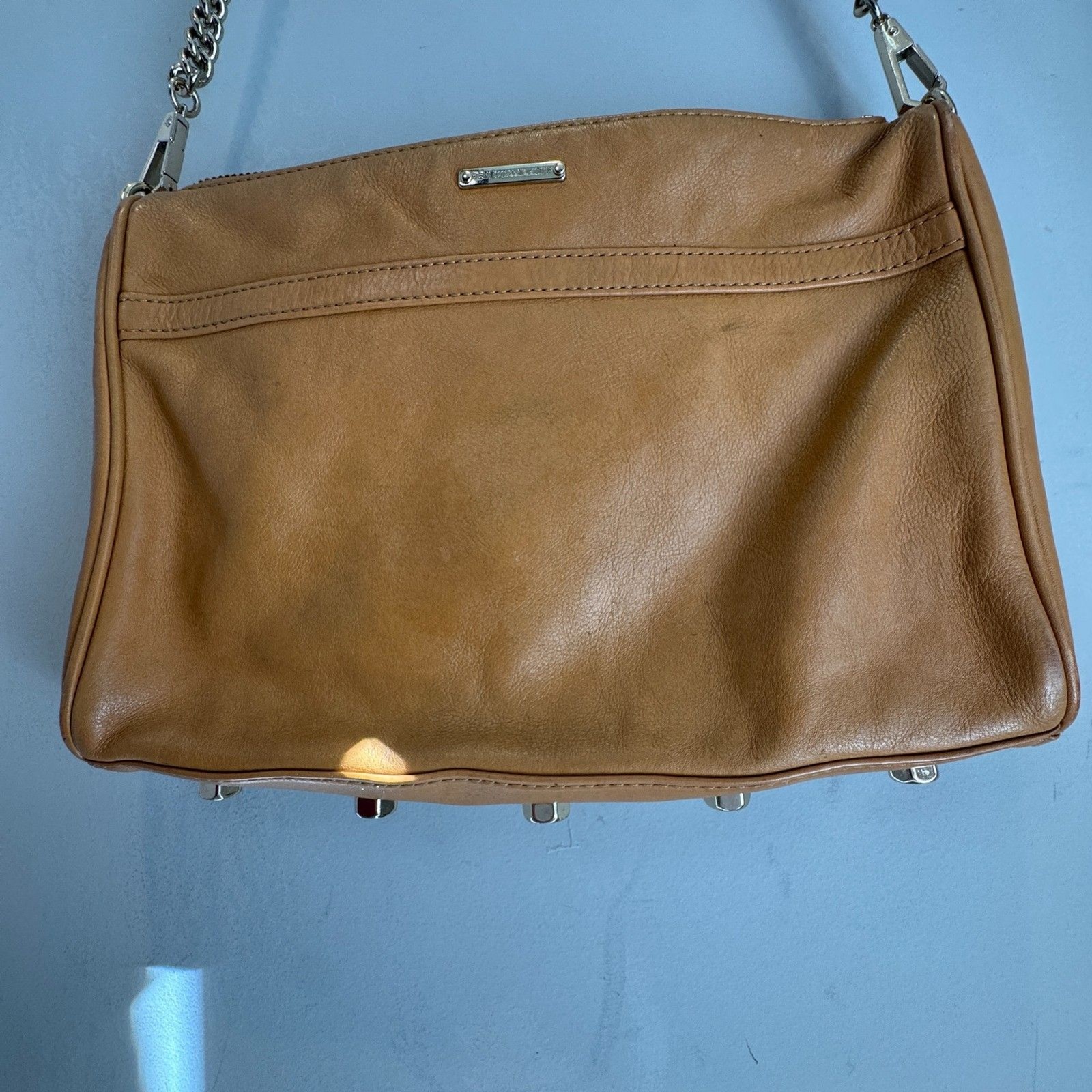 Rebecca Minkoff MAC Crossbody Bag Tan Leather Studded Chain Strap