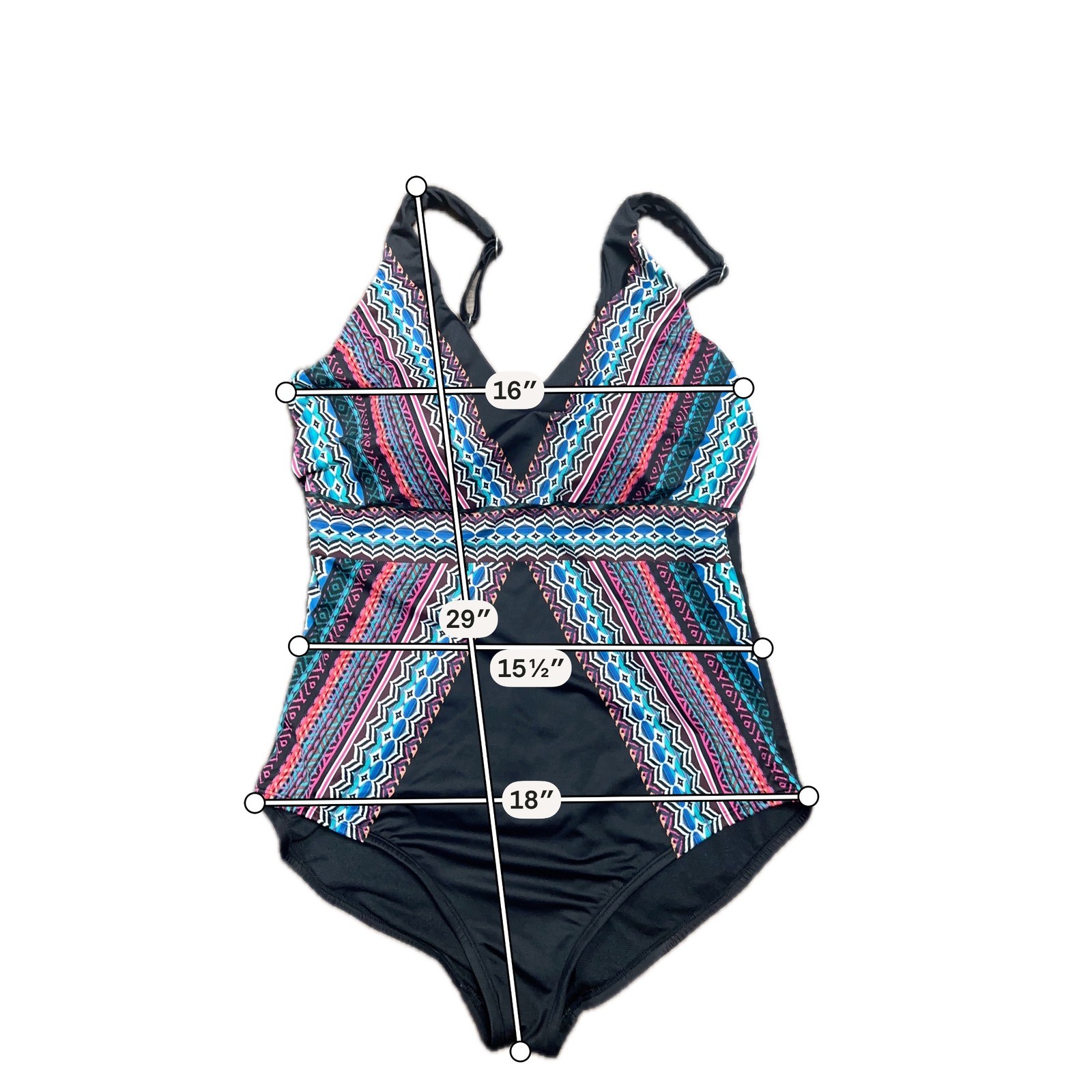 Miracle Brands Embrace Your Curves Swimsuit Geometric One Piece Black XL 16-18