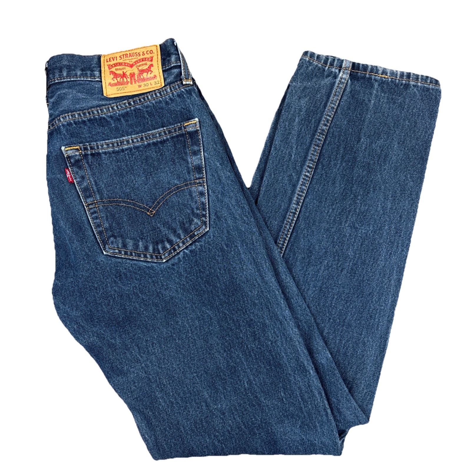Levi’s Men’s 30×32 505 Regular Fit Straight Leg Blue Medium Wash Denim Jeans
