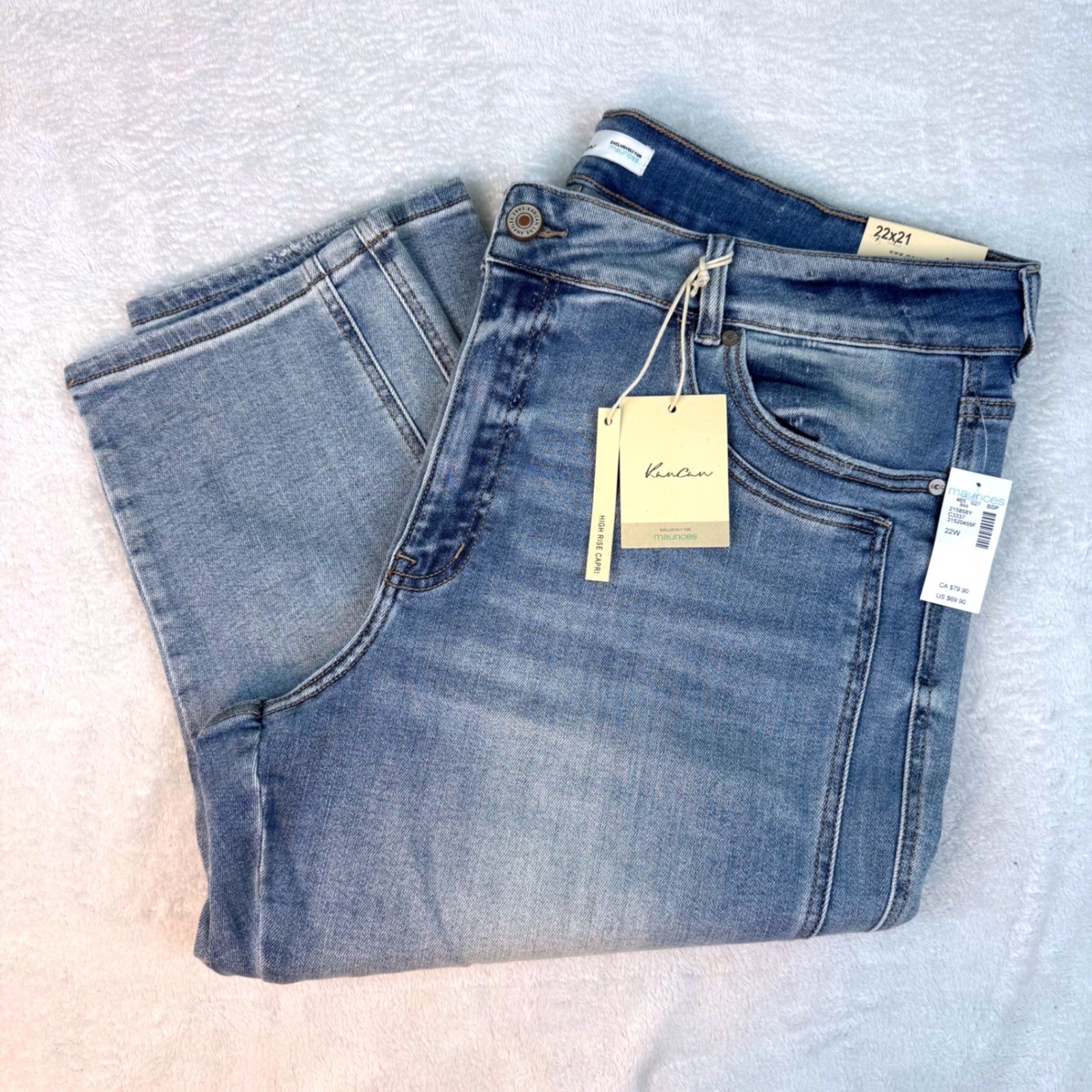 KanCan Maurices Plus Size 22W High Rise Capri Jeans Light Wash Denim 22×21 NEW