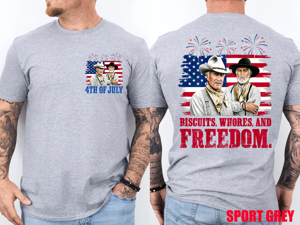 Western Cowboy Biscuits Freedom Fourth of July 2 Side T-Shirt
