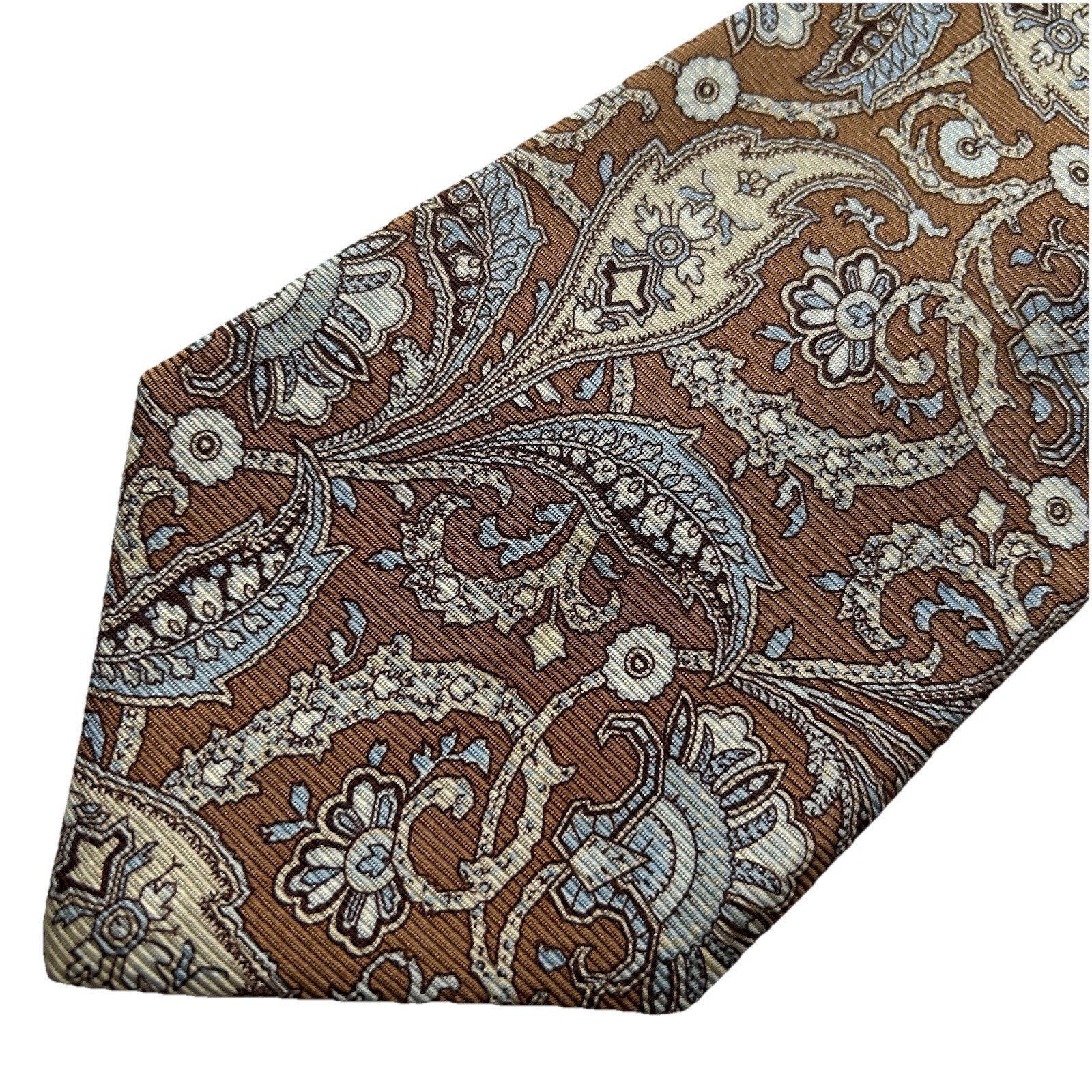 Brooks Brothers Makers Tie Brown Blue Tan Paisley Italian Silk 3.75” X 60” EUC