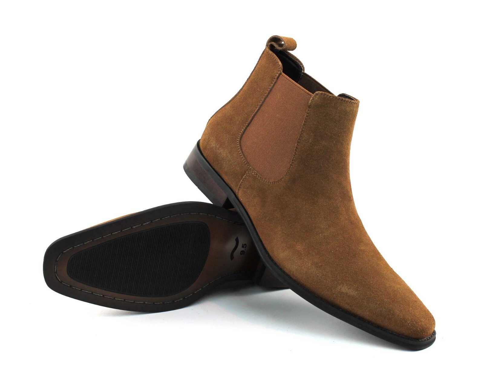 Genuine Suede Cognac Mens Dress Chelsea Boots Almond Toe Leather Lining AZAR MAN