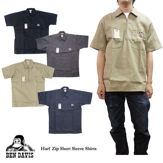 Ben Davis Shirt Short Sleeve 60% Cotton 40% Polyester All Color 1/4 Zip