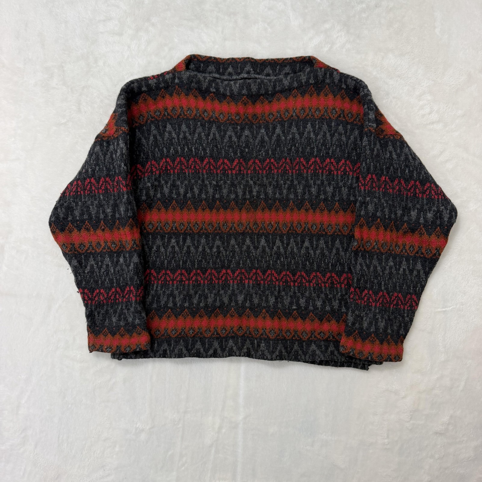 Vintage Jersey Modeller Sweater Womens Large Gray Wool Fair Isle Sweden