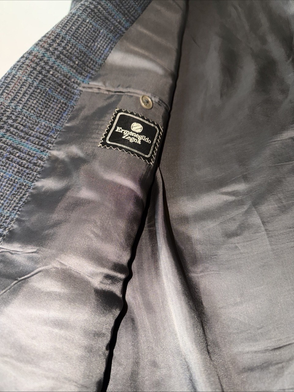 Ermenegildo Zegna Wool Tweed Plaid Blazer 42R Gray/Blue 2-Button Vent