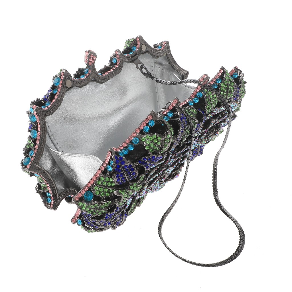 Hermatite Tone Alloy Metal Rhinestone Crystal Clutch Evening Bag HB6099-BAB