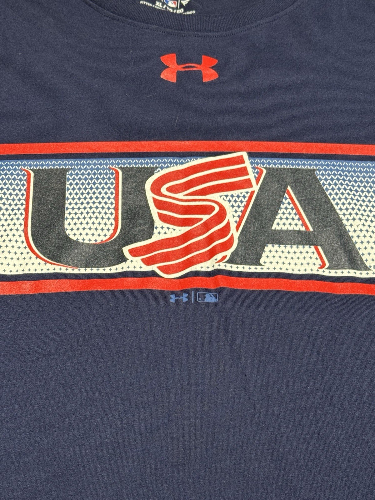 Under Armour HeatGear USA Baseball Graphic Logo Tee Men’s XL Blue Short Sleeve