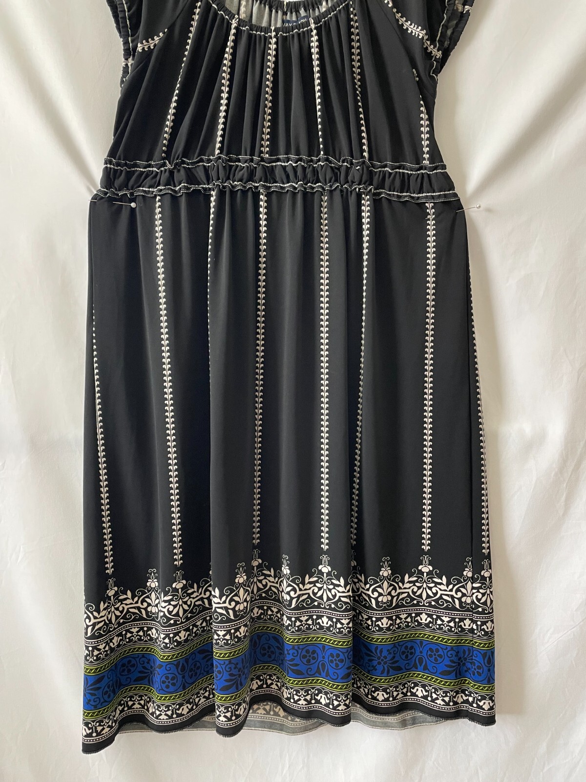 Max Edmon Womens Black Scoop Neck Floral Ethnic Print Fit & Flare Dress Size XL