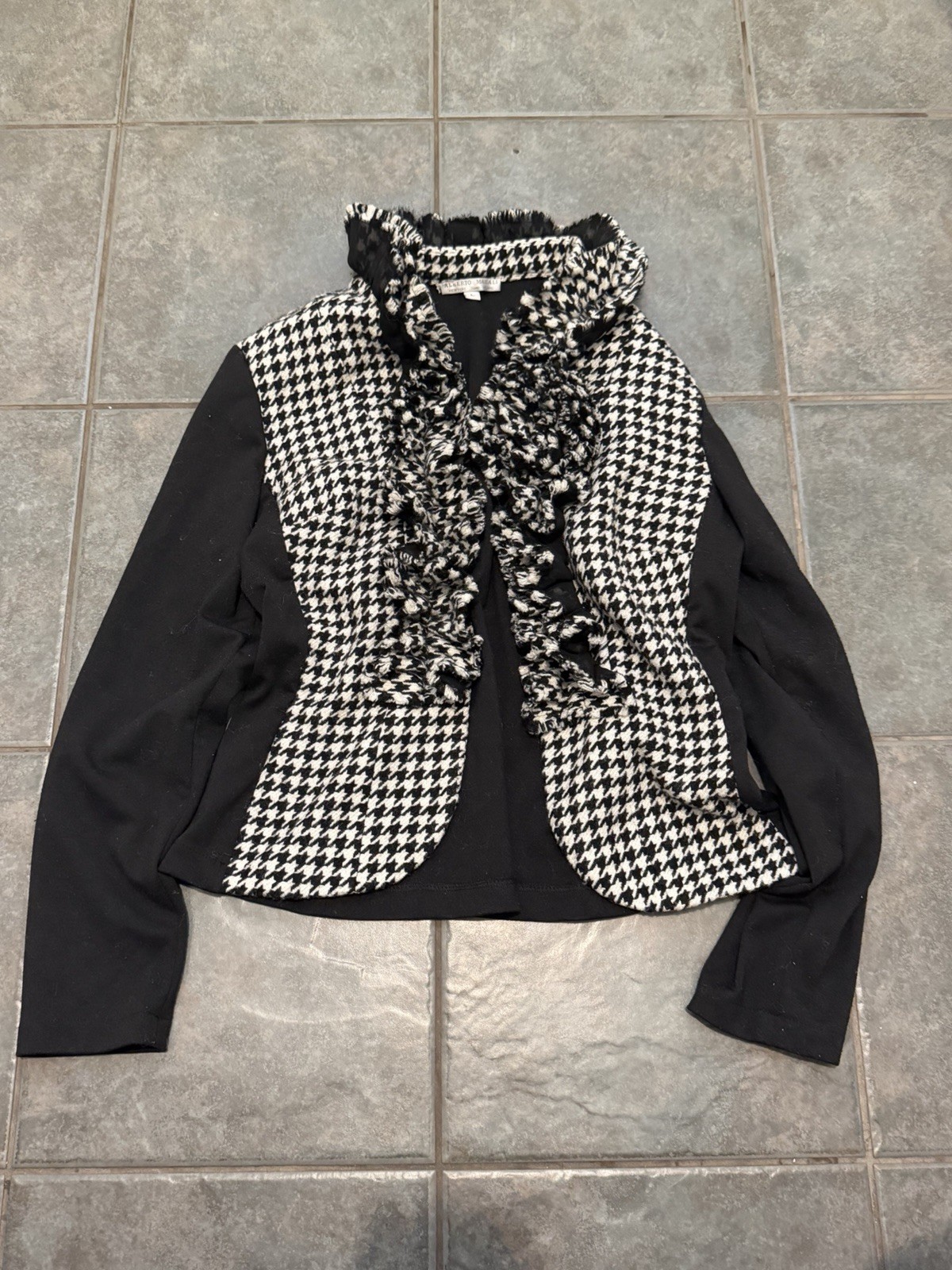 Vintage Alberto Makali Jacket Womens Size L Large Houndstooth Blazer Ruffled Y2K