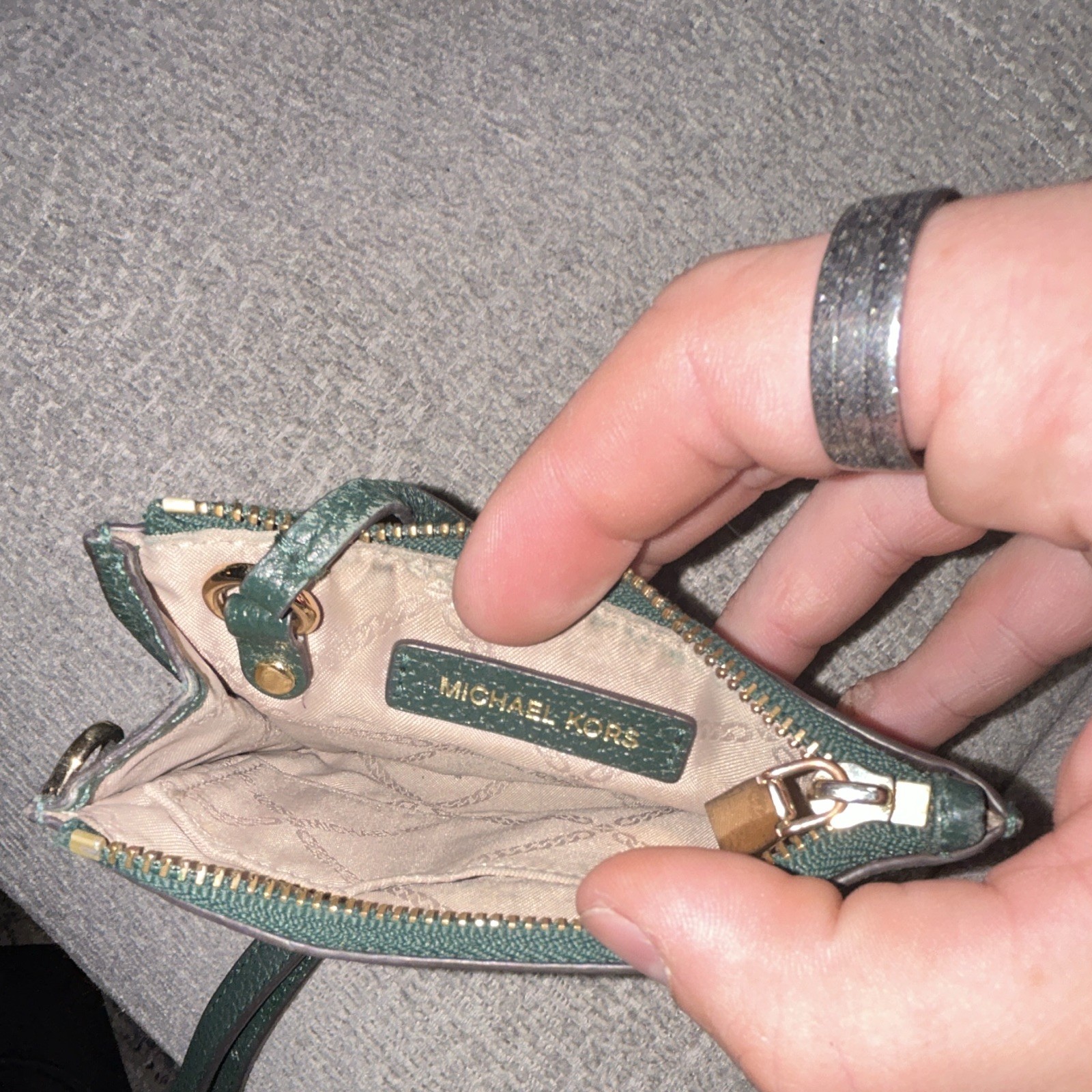 Michael Kors Green Pebbled Zip Wristlet w/ Logo, Key Clip, Gold Hardware