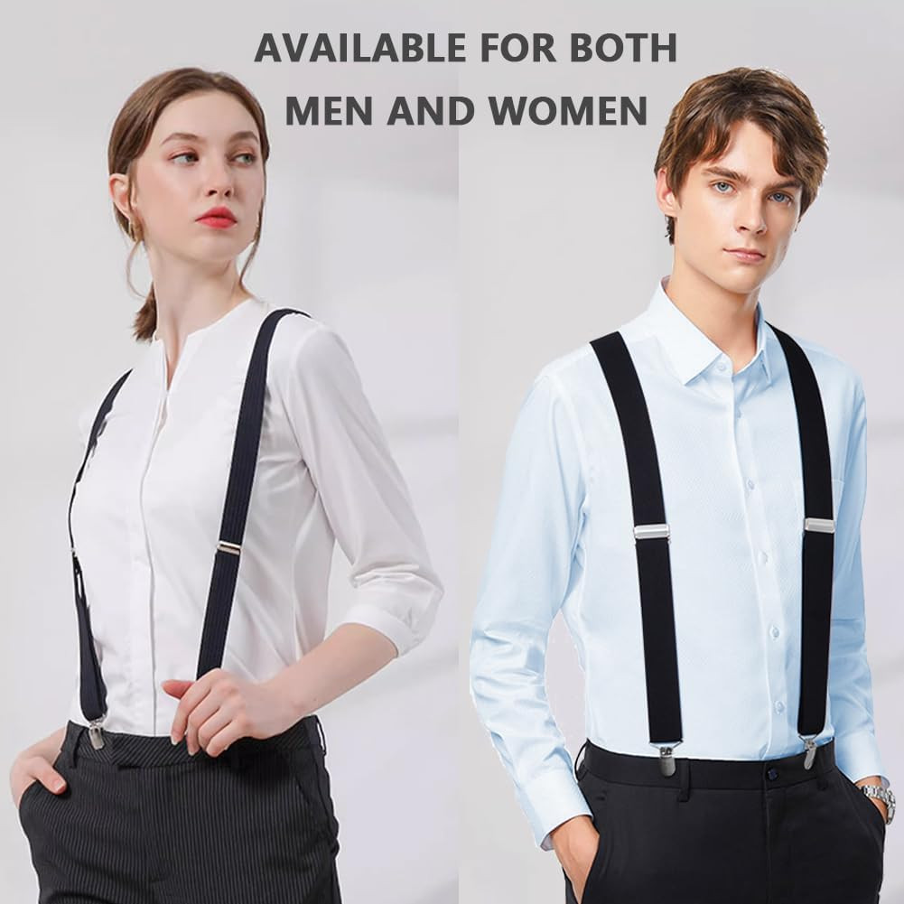 Mens Suspenders Adjustable Braces X-Back Elastic 4 Metal Clips Heavy Duty Strap