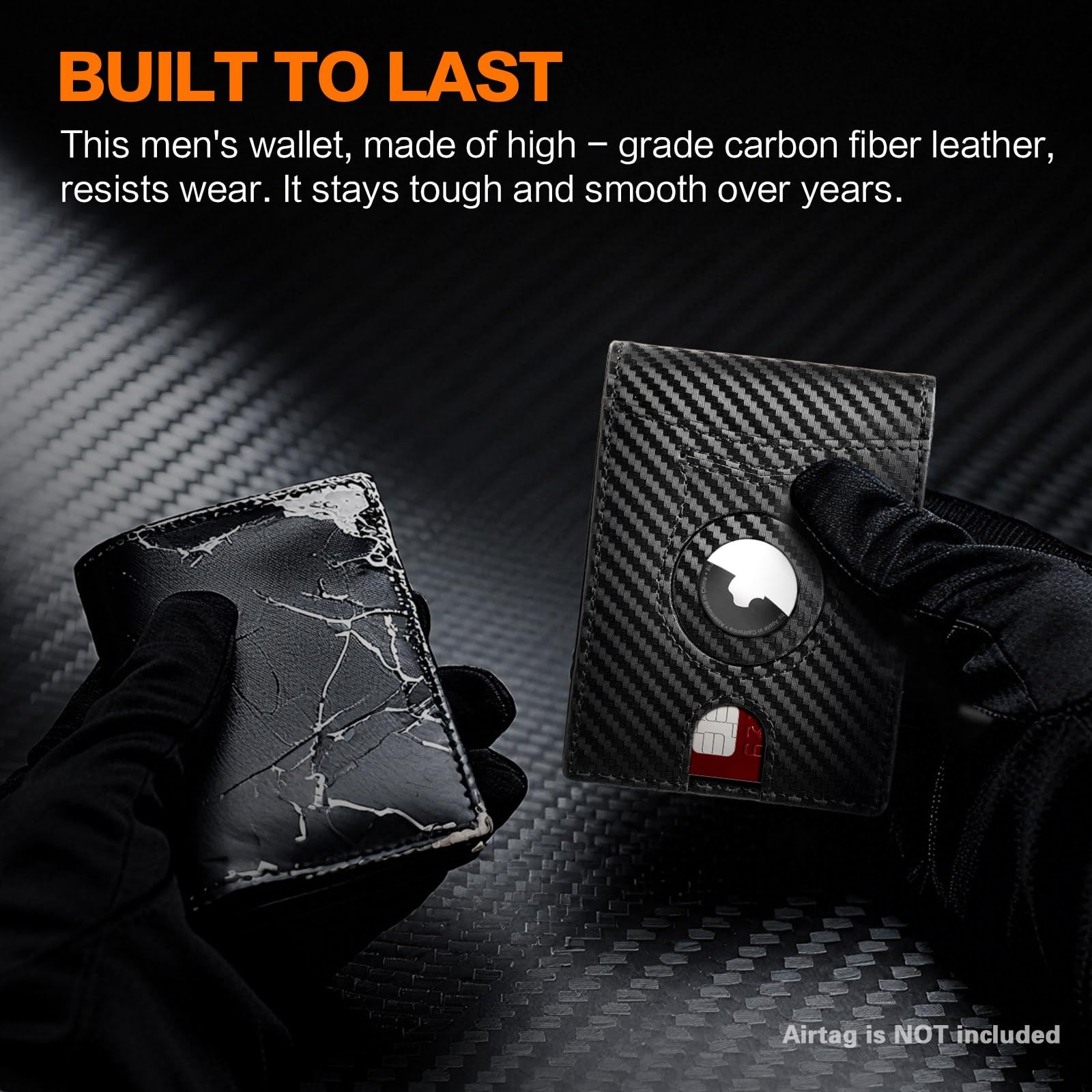 Wallet for Men Slim RFID Blocking 0.6×4.3×3.2 inches, Black-Carbon Fiber