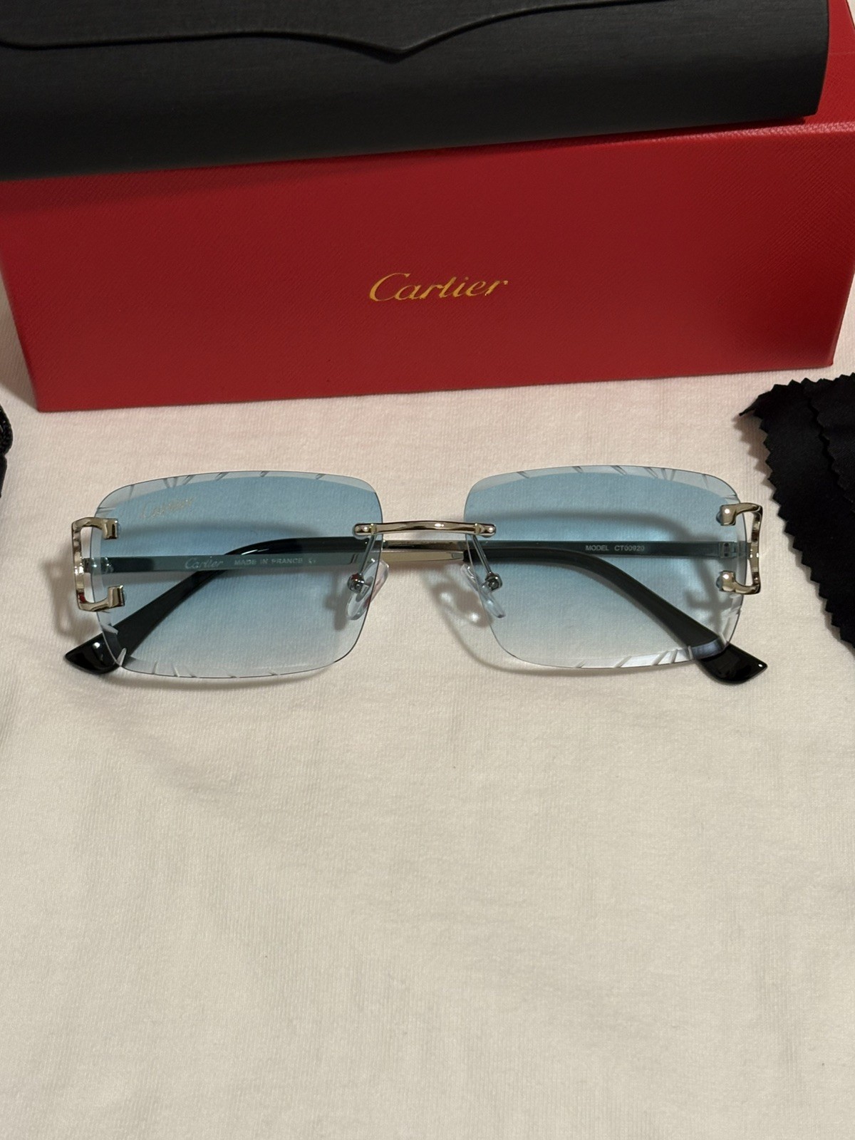 Cartier Big C Diamond Cut blue/green Fade Frameless Lens silver Frame