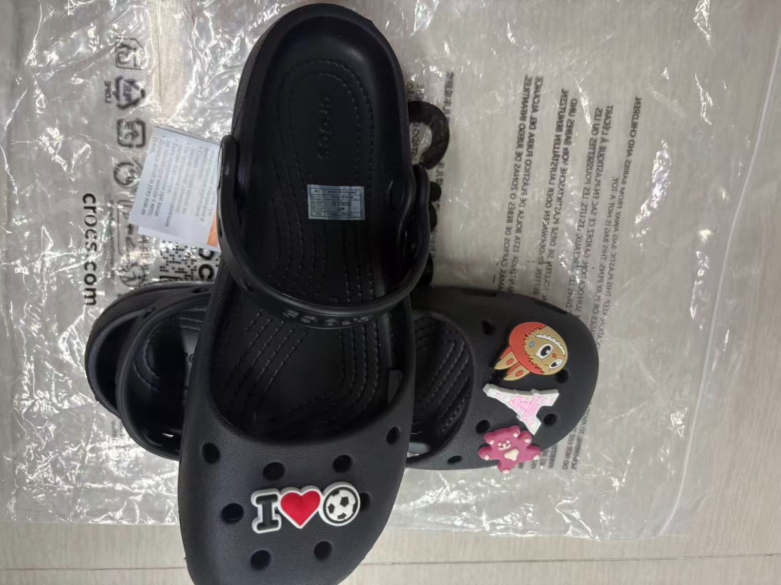 Black Crocs Classic Printed Ballet Flat Clog Lightweight Casual Slip On Shoes