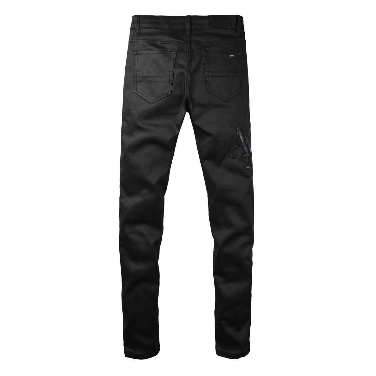 Amiris Men Casual Elastic Slim Black Embroidered Personality Denim Jeans