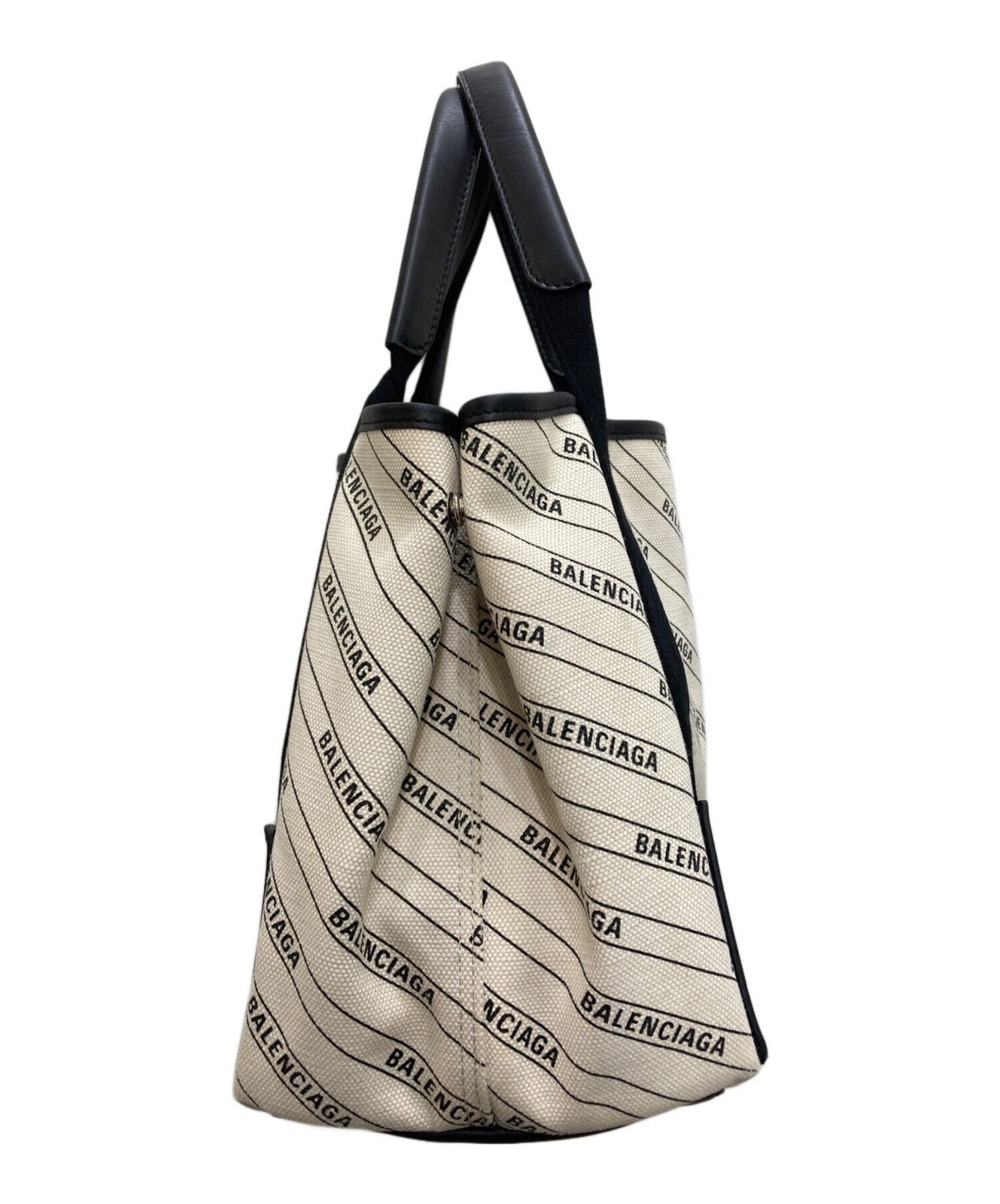 BALENCIAGA Tote Bag Navy Cabas Canvas Size 11.6 in Color White Black 99