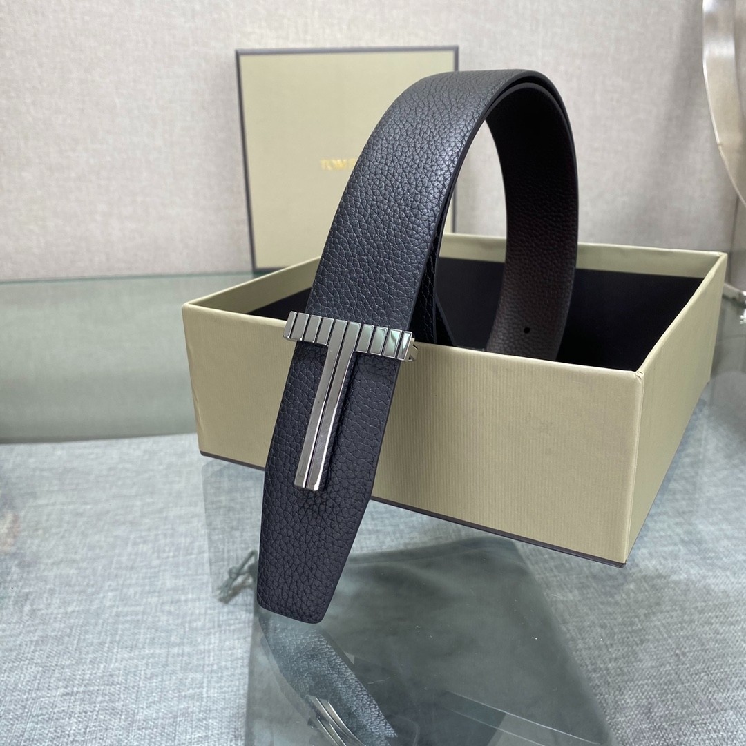 Authentic Tom Ford Reversible Leather T-Buckle Belt Luxury Designer Fashion