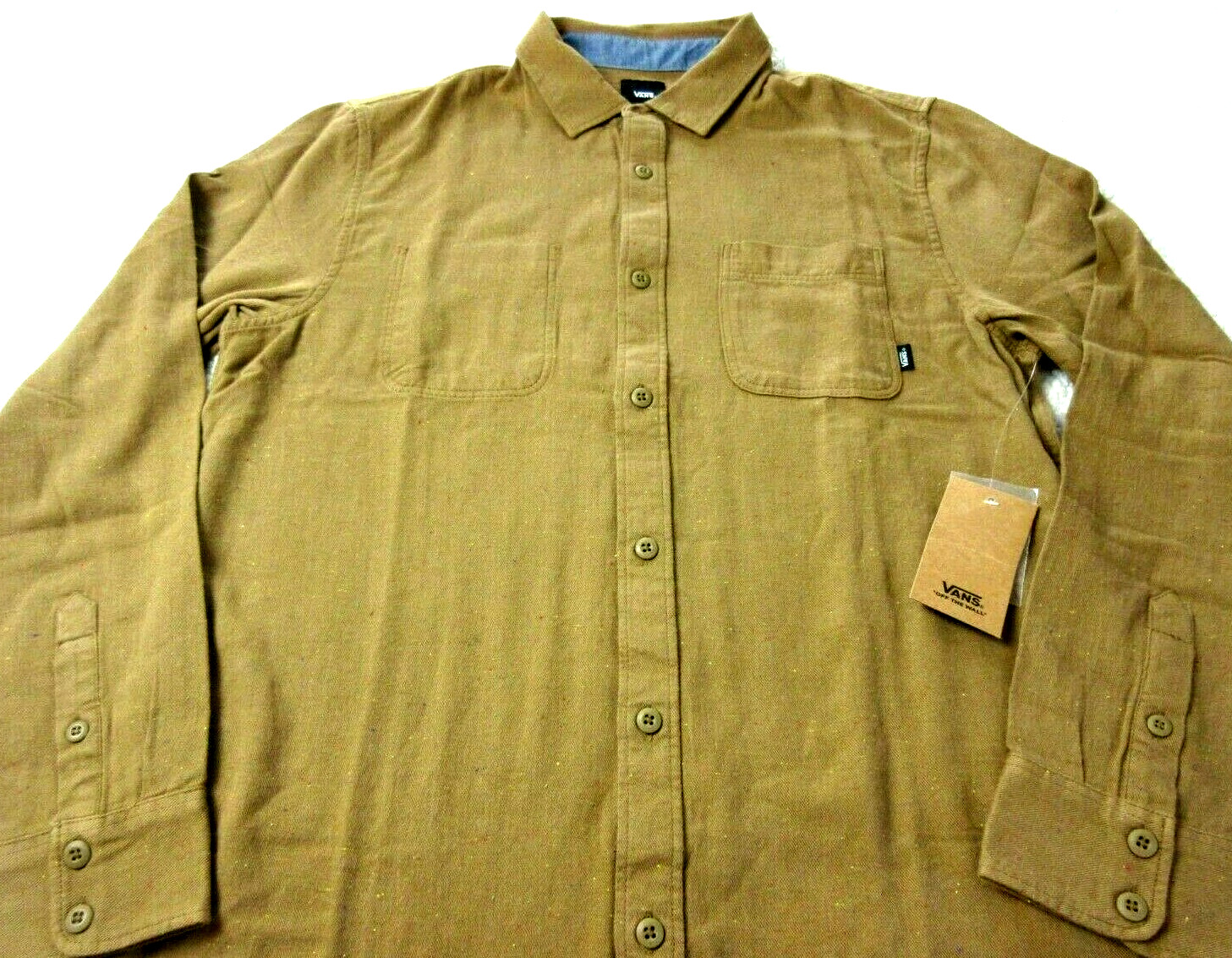Vans Jacobson Men’s LS button up Cotton shirt Brown Speck Size Medium NWT
