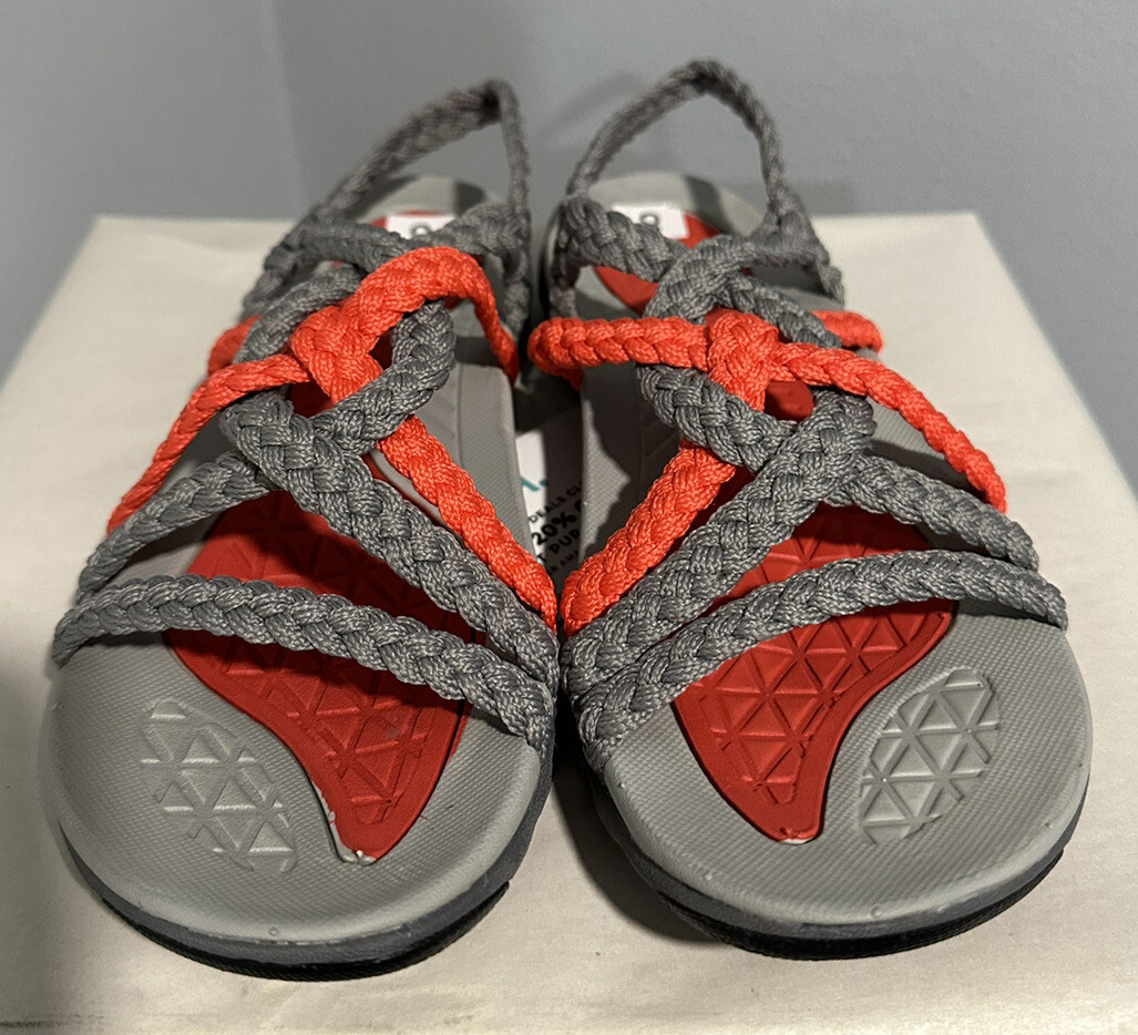 Plaka Explore Hiking Sandals for Women Arch Support Gray Red Size 8 Brand New