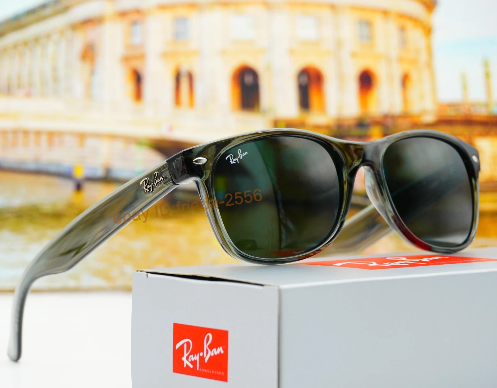 New Wayfarer Ray-Ban RB2132 Sunglasses Dark Blue Lens Grey Frame 55mm UV Protect