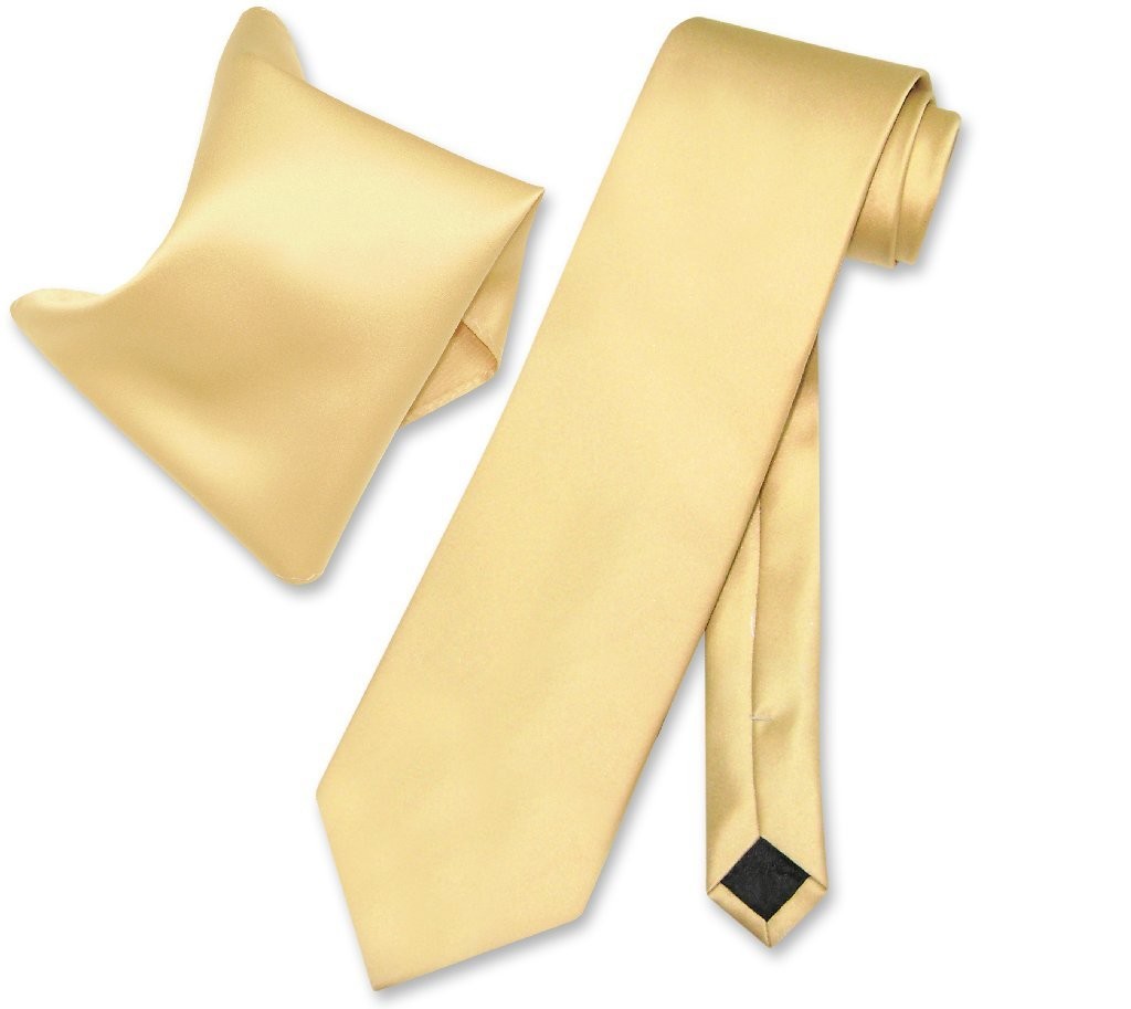 Men’s Solid GOLD Color Necktie & Handkerchief Matching Neck Tie Set Formal