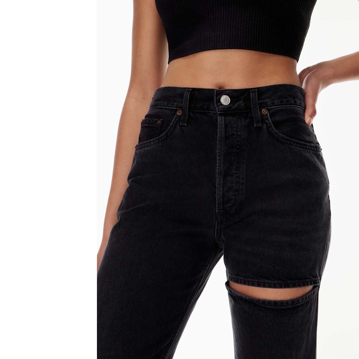 Agolde Lana Slice High Rise Straight Leg Jeans Black Cutout Size 26