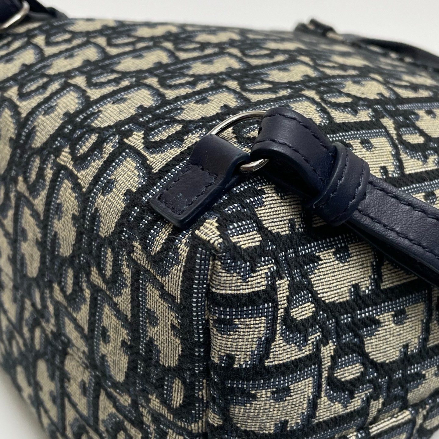 DIOR Mini Backpack Oblique Jacquard Beige and Navy Drawstring Bag