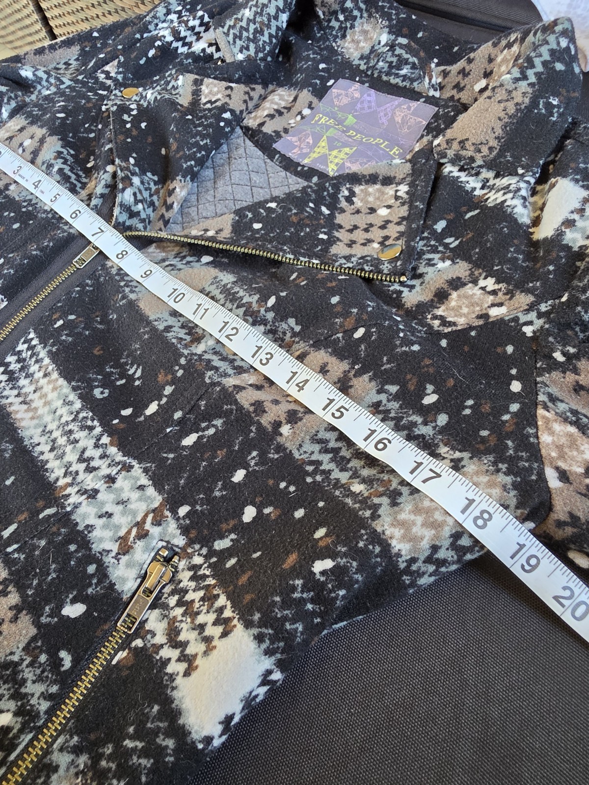 Free People Plaid Splatter Moto Jacket Zip Front Pockets Short Long Sleeve 10