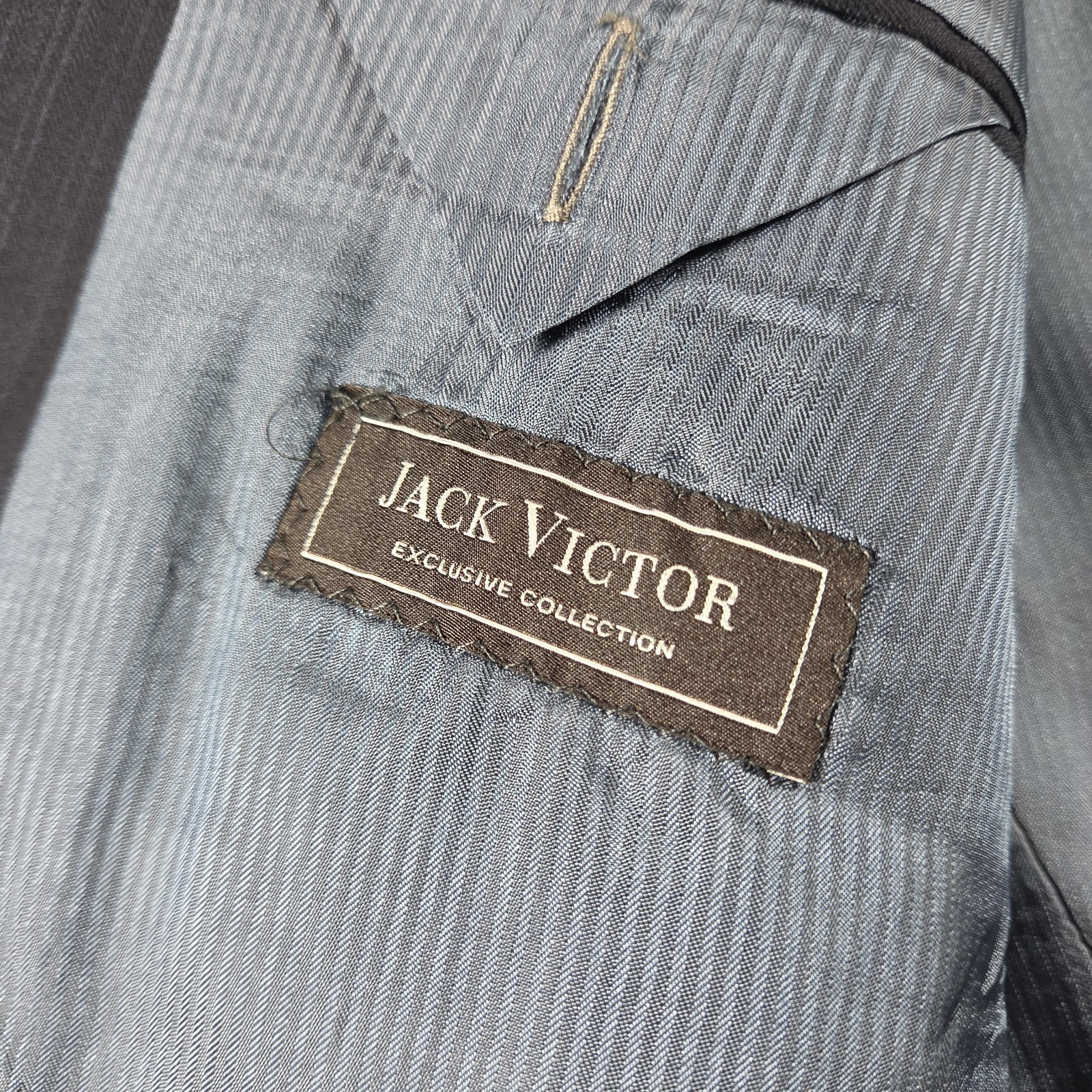 Jack Victor Classic Pinstripe Suit Men’s 46R Navy 40 X 29 Loro Piana Super 130’s