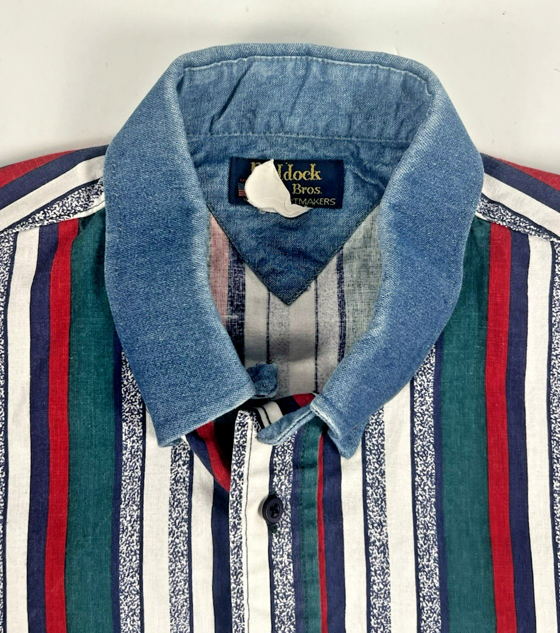 Vtg Ruddock Bros Shirt Mens L Multicolor Stripe Western Twill USA 90s Cowboy