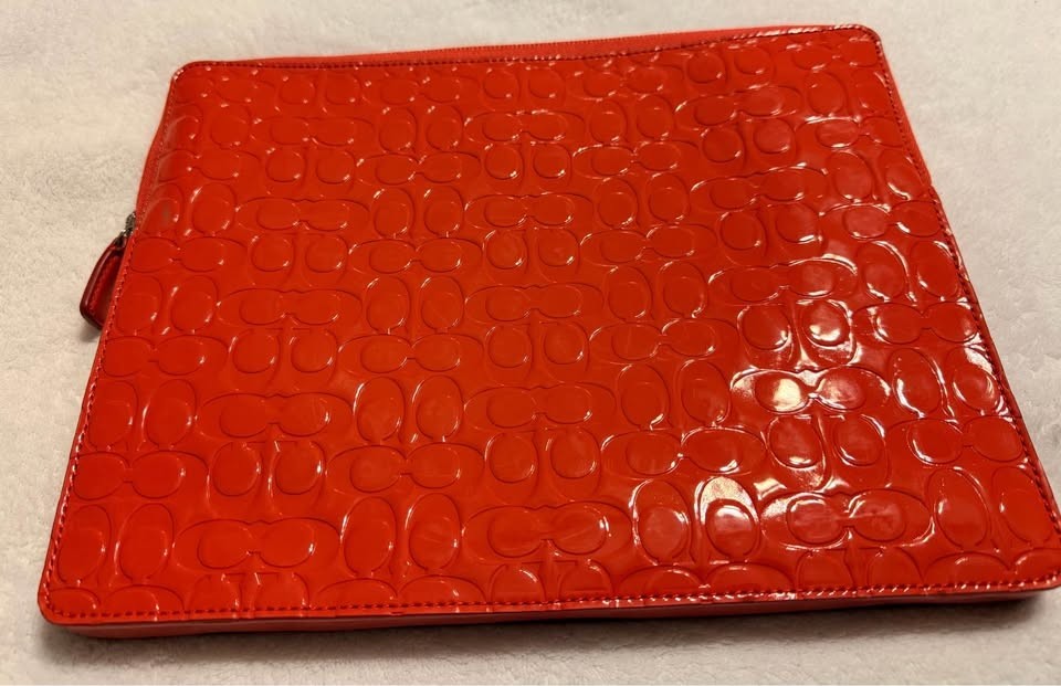 Vintage Coach Signature Embossed Patent Leather Laptop Sleeve / Tablet Case