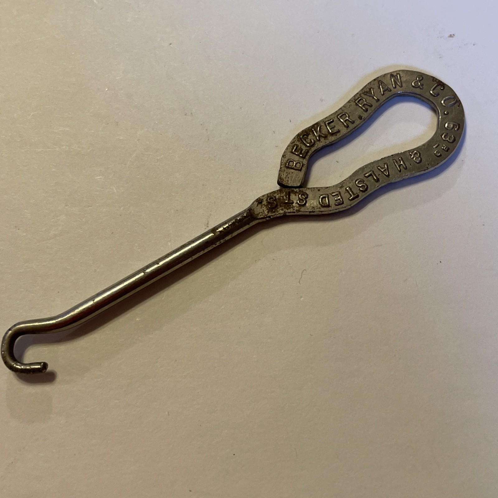 Vintage BECKER, RYAN & CO 63rd & Halsted St S Advertising Shoe Button Hook Rare