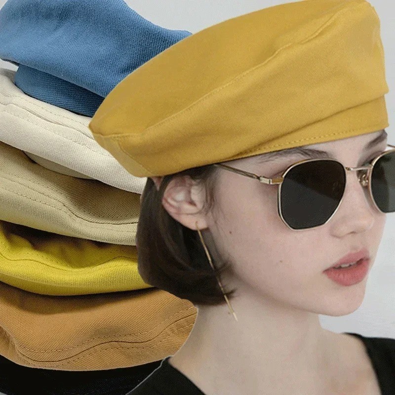 Cotton Berets Solid Vintage Spring Summer French Octagonal Forward Peaked