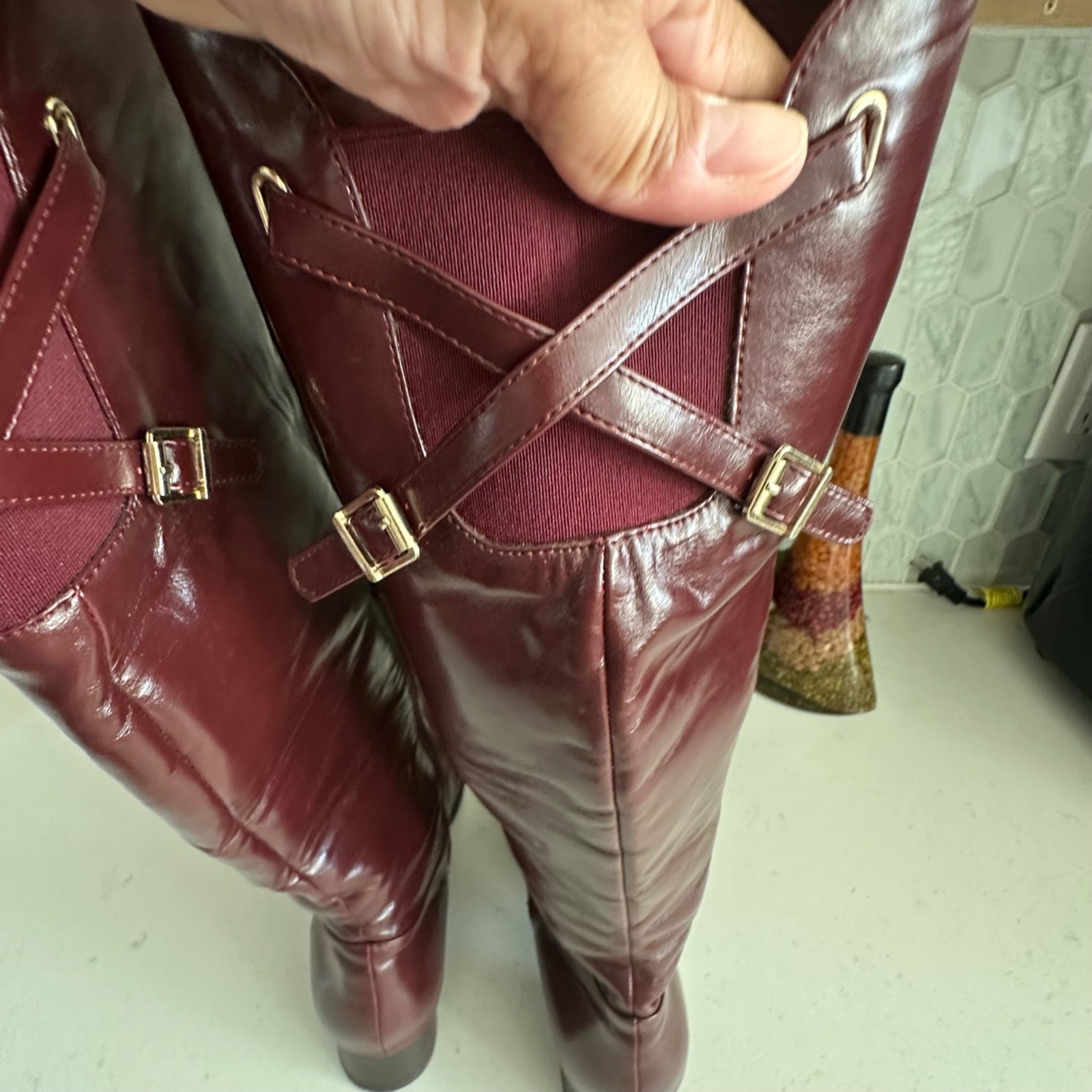 Boston Design Tall Wine Knee-High Boots 95M All Man Made Material