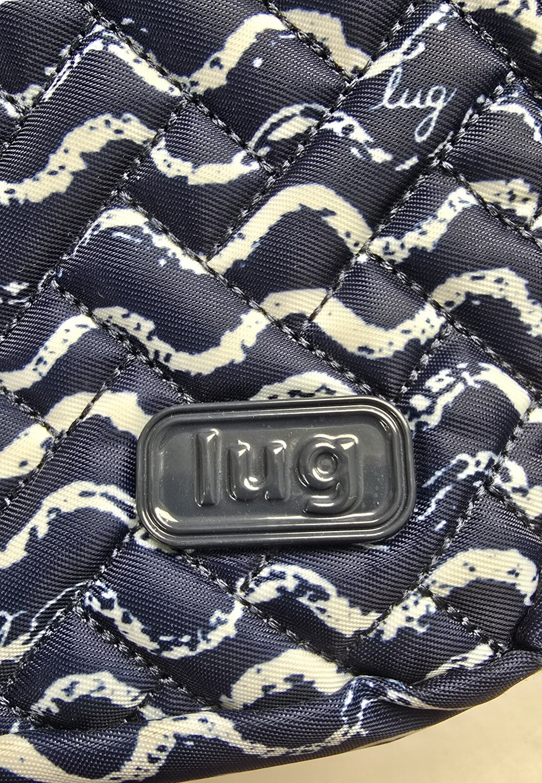 Lug Carousel Convertible Crossbody Navy White Waves Classic Purse *Small Tear*
