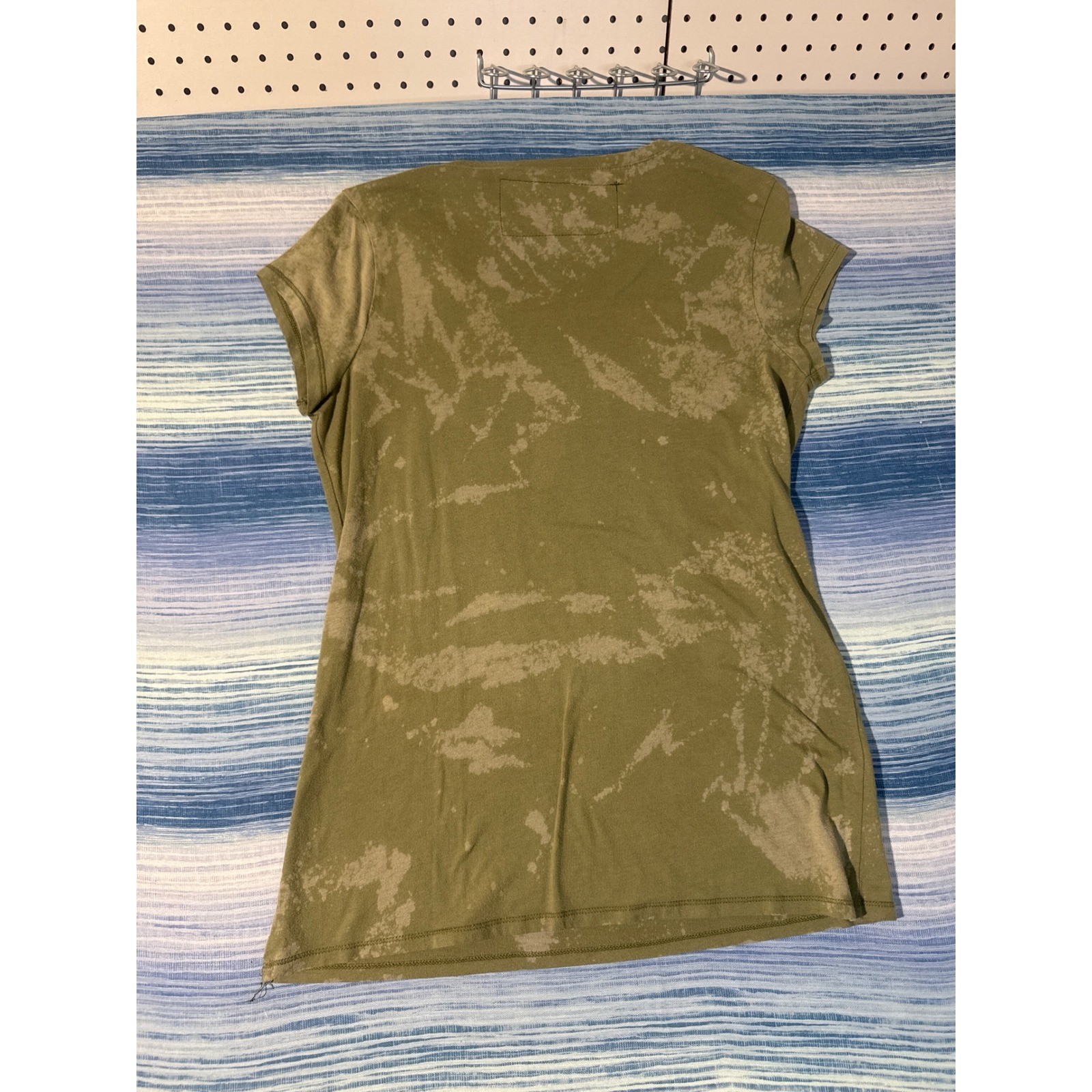 Upcycled Sun Block Print Bleach Wash Tee Olive Green Medium 1of1