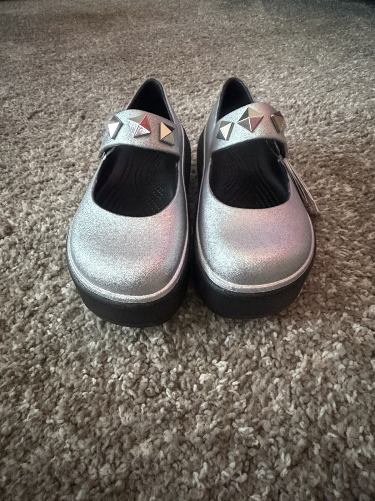 Crocs Stomp Silver Platform Mary Jane Shoes Sz W 6 – M 4