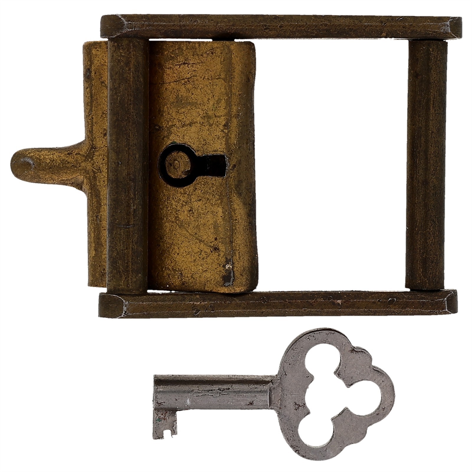 1.25″ Locking Chastity Belt Buckle Skeleton Key Padlock Trunk Bachelorette Vtg