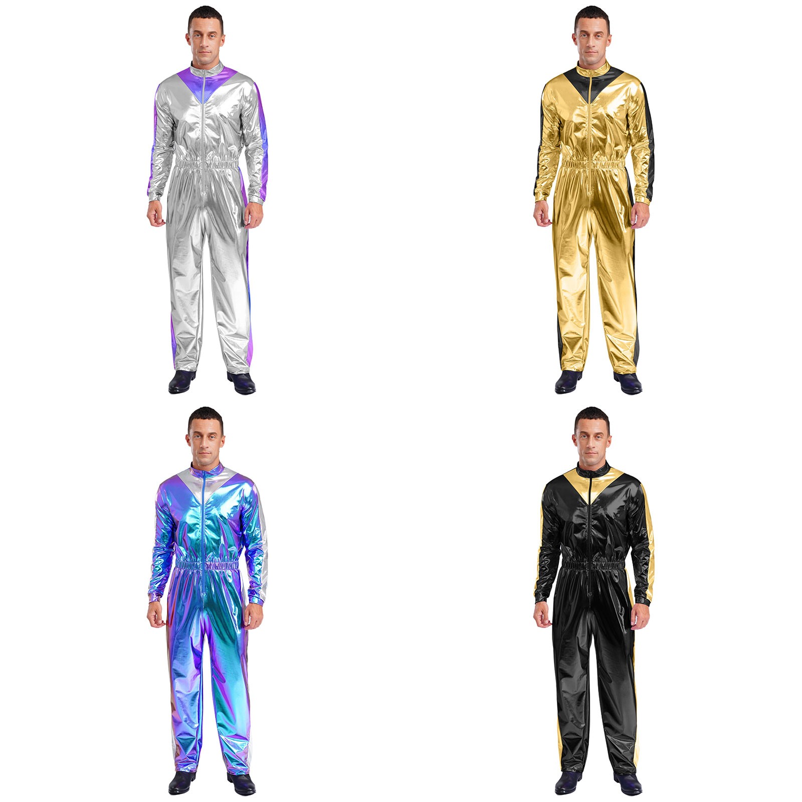 US Men Bodysuit Costume Jumpsuit Mechanical Unitards Sparkly Casual 70s Clubwear