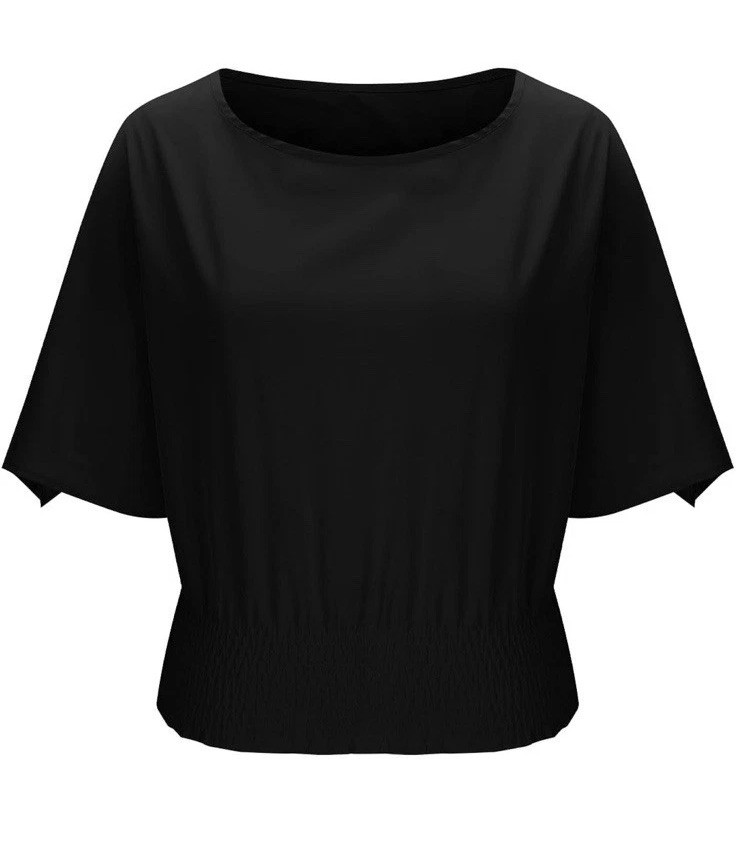 Women’s Batwing Short Sleeve Dolman Top Blouse with Elastic Waistband Hem Sz S