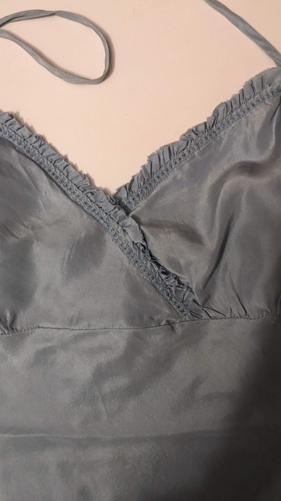 Y2K Country Road Soft blue silk cami Cottagecore Tiny Ruffles Spagetti Straps