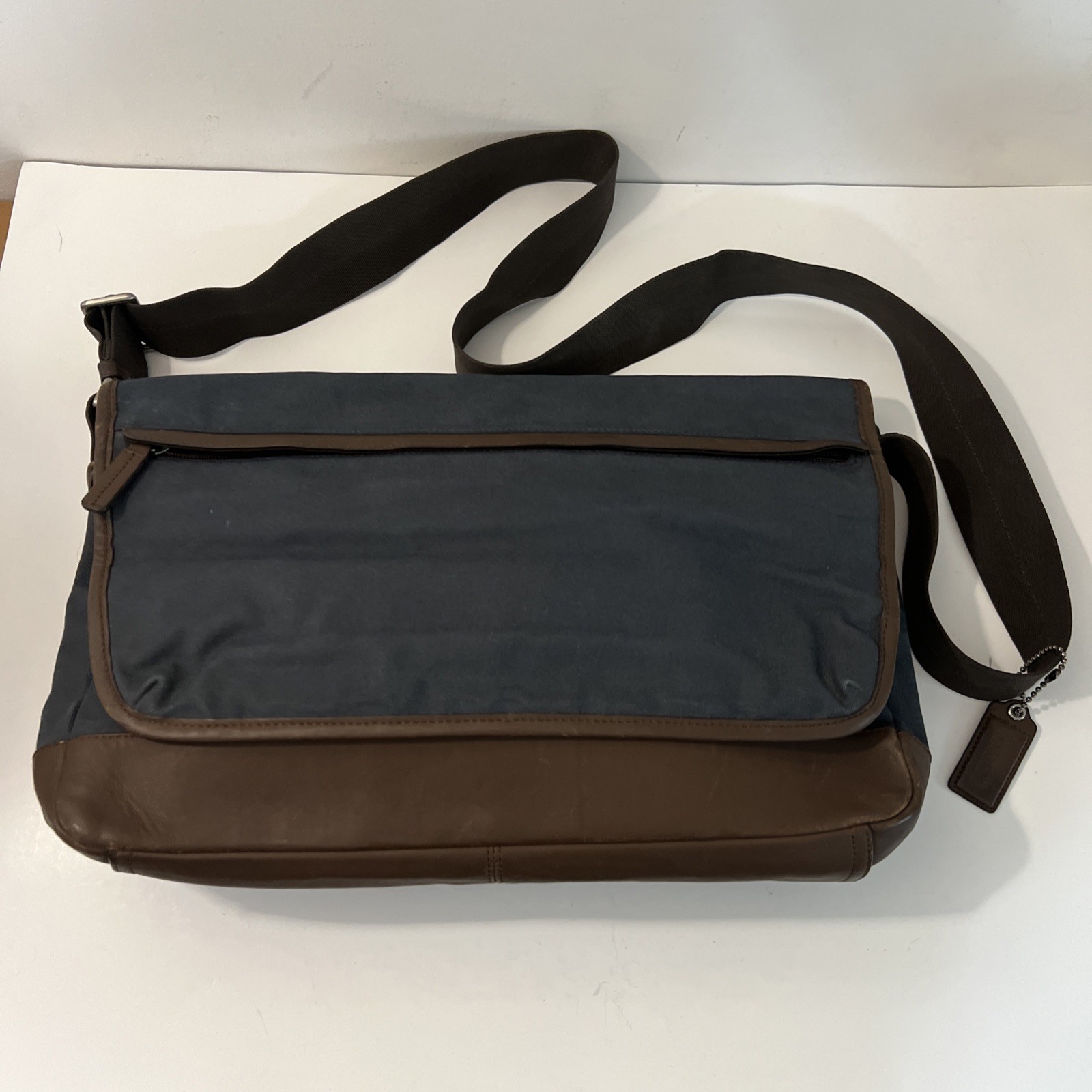 COACH Camden Messenger Bag Brown Grayish-blue Canvas Leather Trim 70829