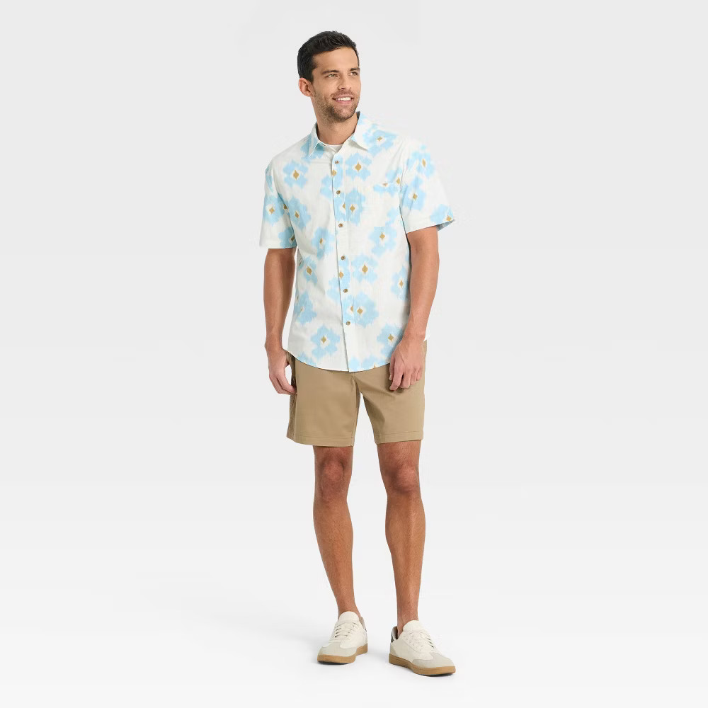 Men Short Sleeve Slub Button-Down Shirt – Goodfellow & Co White L