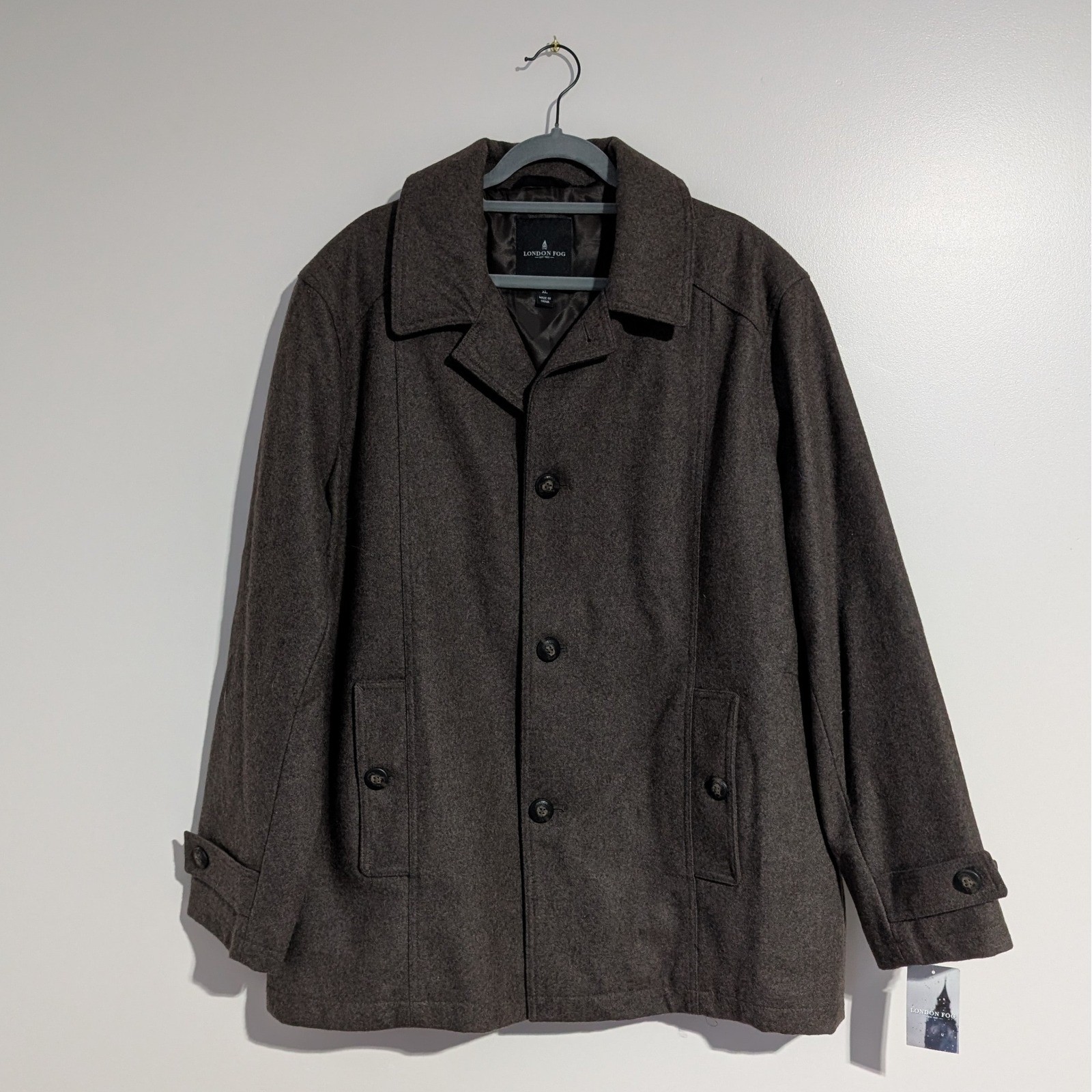 London Fog Men Wool Blend Overcoat Mocha Heather XL Style L10924BN