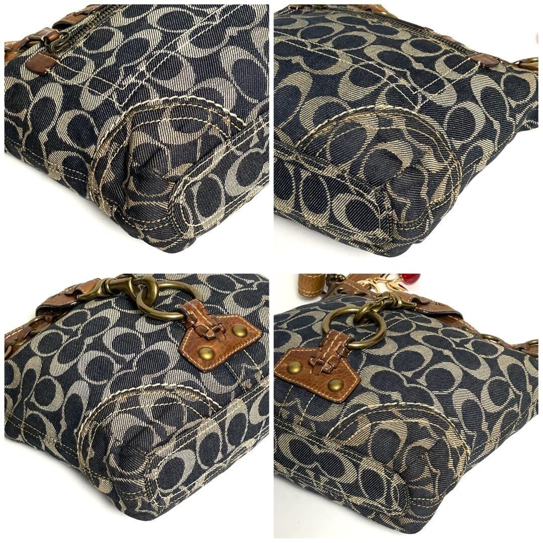 Coach Jackie 10405 Denim Canvas Shoulder Bag Blue Brown Gold Charm 8.7in